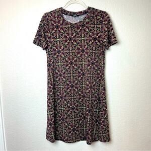 PREMISE High Neck Aline Short Sleeve Mini Patterned Dress Size 2